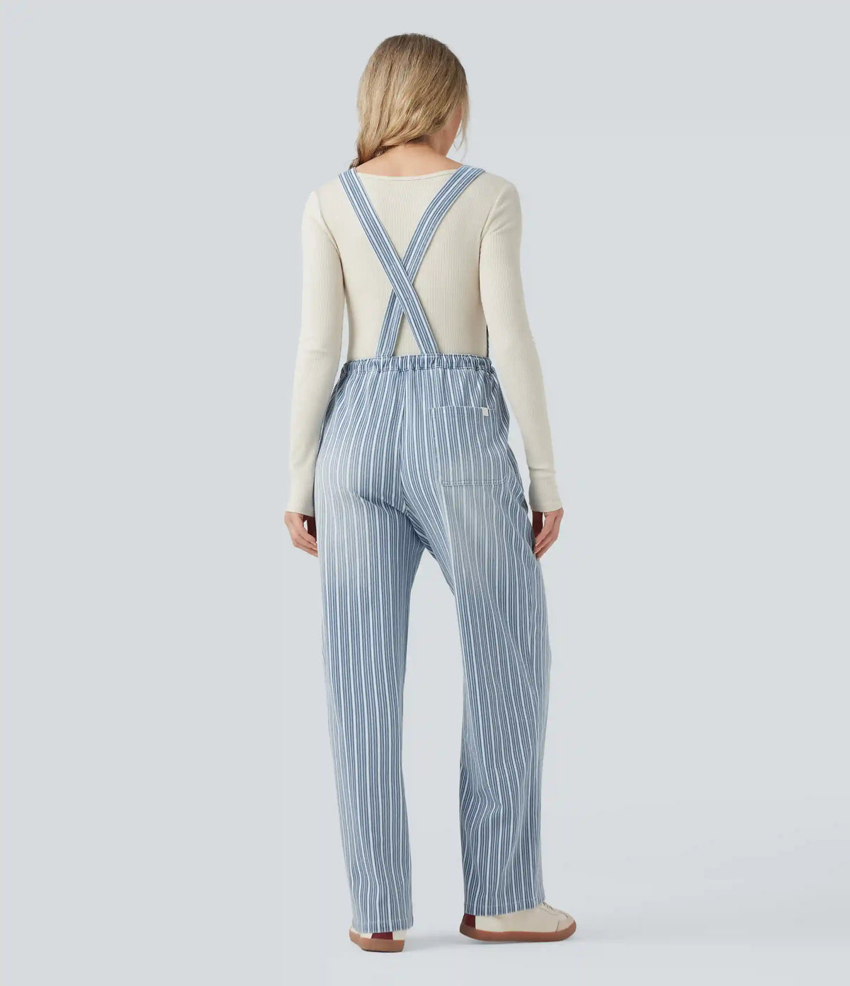 Halara Flex™ Drawstring Stripe Straight Leg Denim Casual Overalls with Pockets