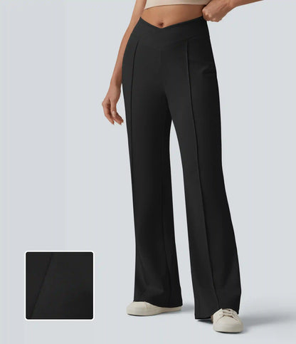 SpacerTek™ Crossover High Waisted Casual Flare Pants with Pockets