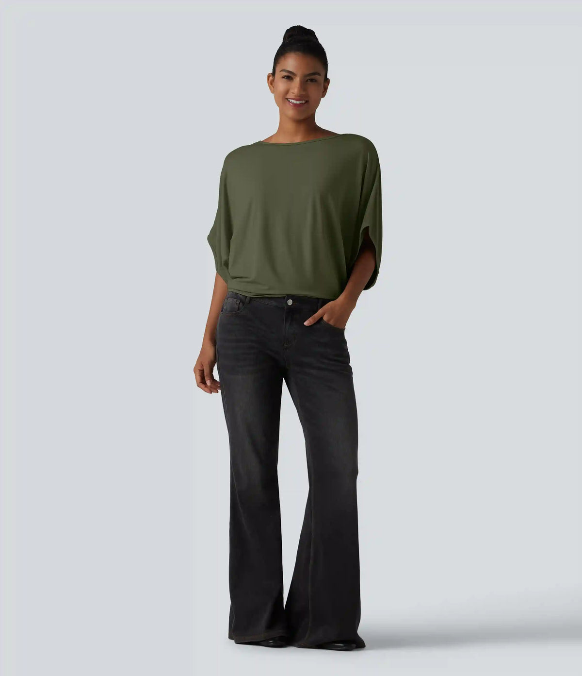 Round Neck Batwing Sleeve Relaxed Casual Top