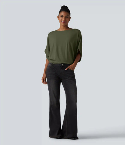 Round Neck Batwing Sleeve Relaxed Casual Top