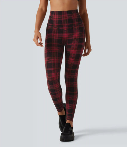 Halara UltraSculpt™ Plaid Print High Waisted Tummy Control Running Leggings with Pockets
