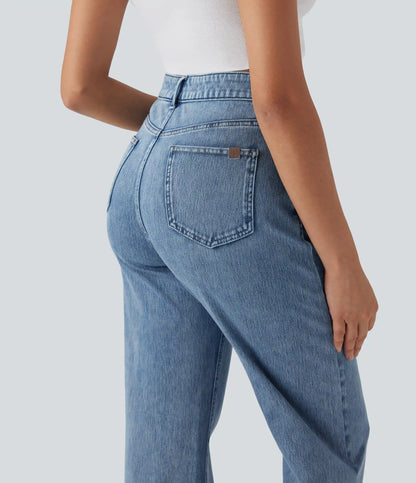 Halara Flex™ High Waisted Zipper Pockets Straight Leg Casual Jeans