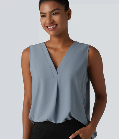 Wrinkle Recovery V Neck Sleeveless Oversized Work Blouse