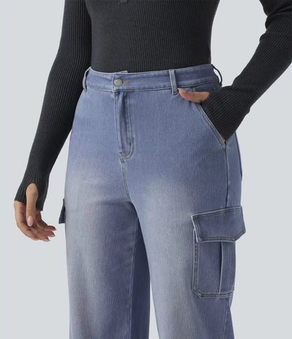 Halara Flex™ Mid Rise Straight Leg Casual Cargo Jeans with Pockets