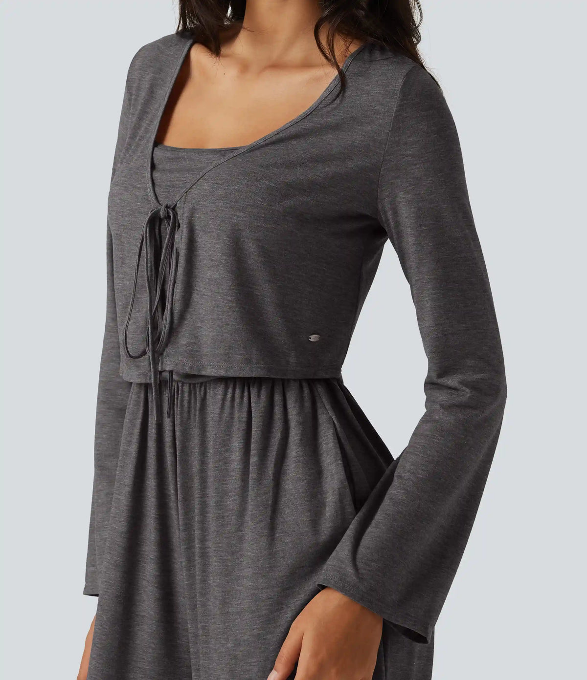 V Neck Tie Front Long Sleeve Casual Top