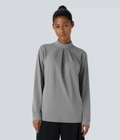 Stand Collar Back Long Sleeve Work Blouse
