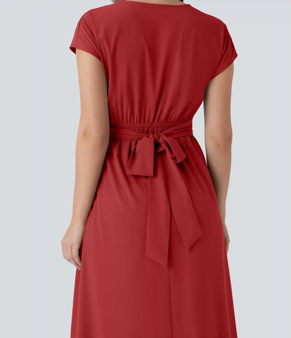 Breezeful™ V Neck Short Sleeve Pocket Tie Back Quick Dry Midi Casual Dress
