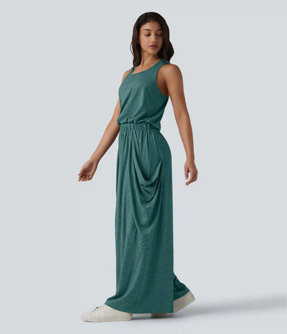Sleeveless Cut Out Wide Leg Casual Jumpsuit with Pockets-Easy Peezy Edition