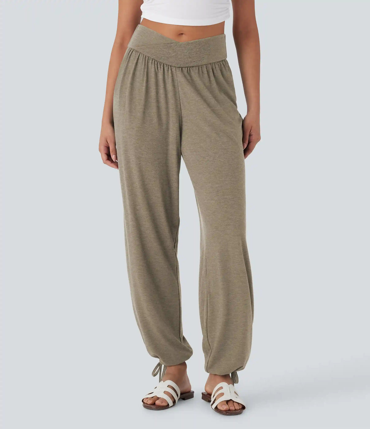 Crossover High Waisted Pocket Drawstring Casual Joggers