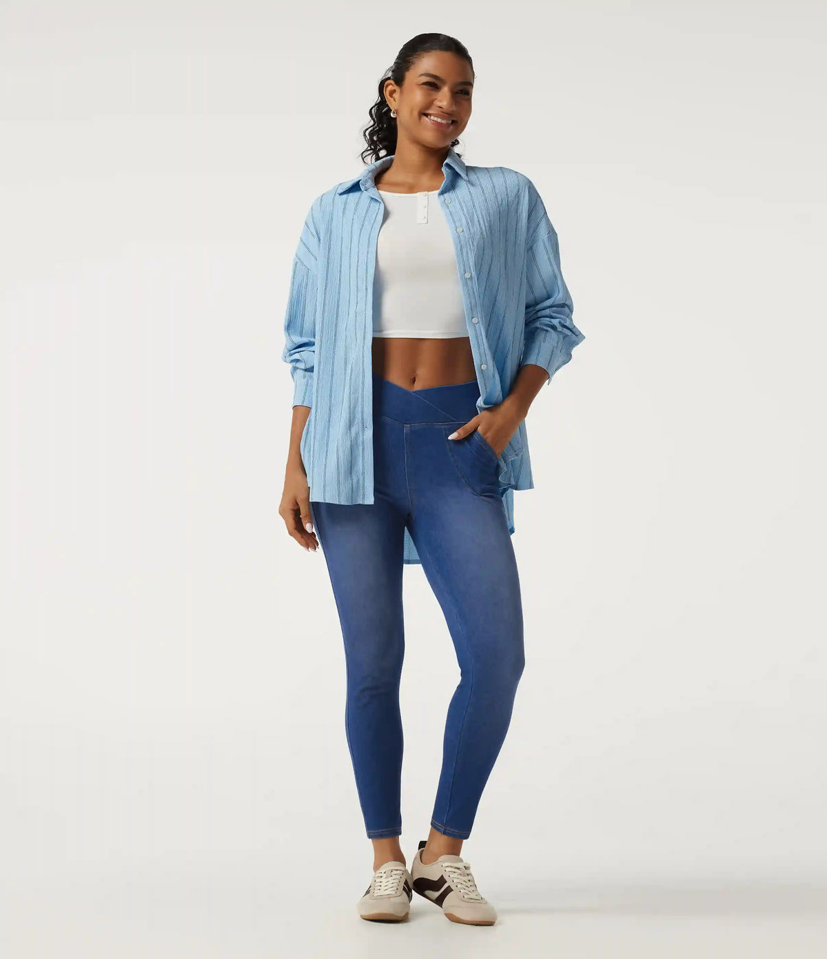 Halara Flex™ High Waisted Crossover Denim Casual Leggings with Pockets
