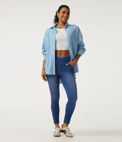 Halara Flex™ High Waisted Crossover Denim Casual Leggings with Pockets