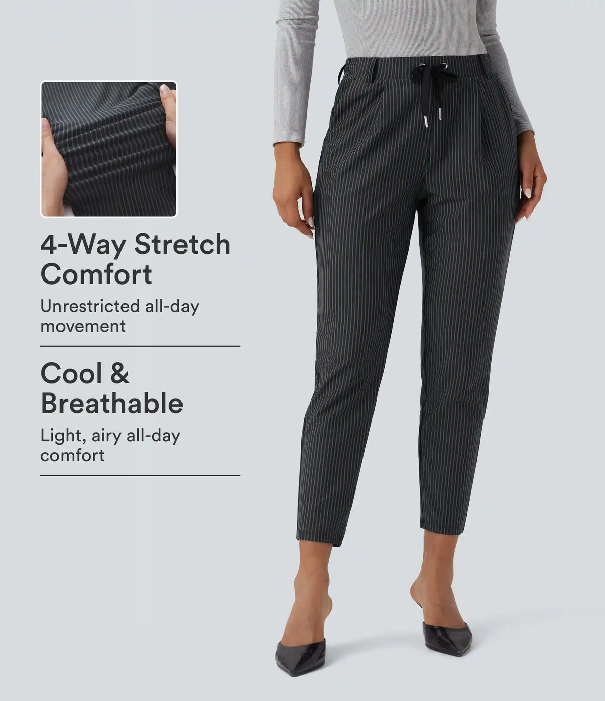 Halara Flex™ Mid Rise Drawstring Tapered Stripe Work Pants with Pockets