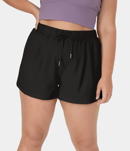 High Waisted Elastic Waistband Drawstring Pocket Plus Size Casual Shorts 3"