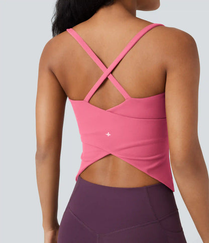 Scoop Neck Crisscross Back Crossover Hem Yoga Cami Top