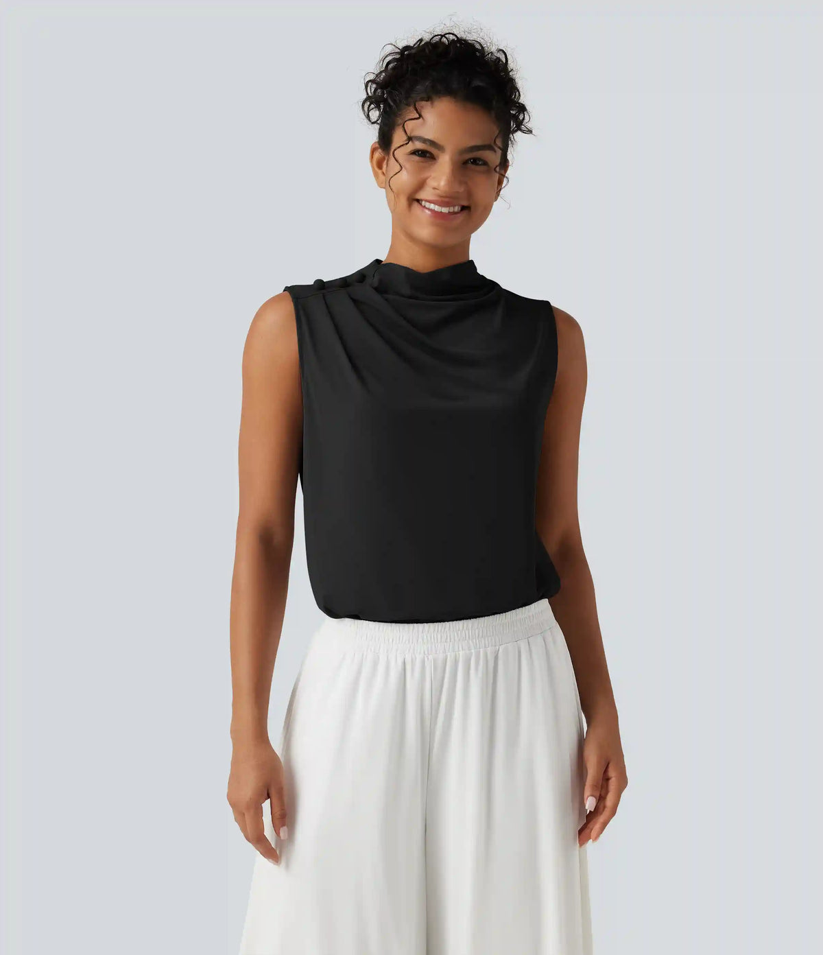 Mock Neck Keyhole Back Sleeveless InstantCool Work Top-UPF50+