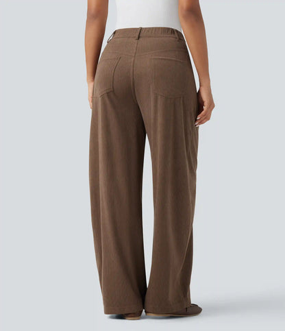 High Waisted Wide Leg Casual Corduroy Pants with Pockets