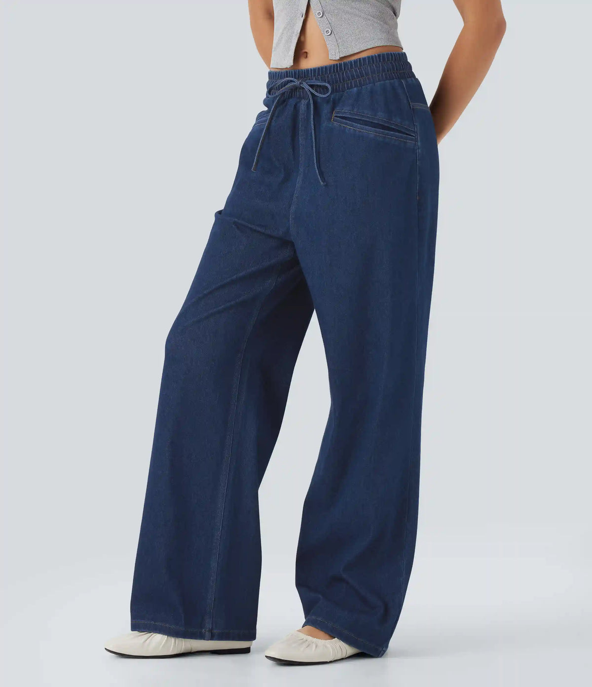 Halara Flex™ High Waisted Drawstring Wide Leg InstantCool Stretchy Knit Casual Sweatpants Jeans with Pockets