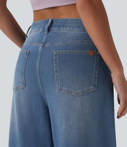 Halara Flex™ Low Rise Zipper Pockets Barrel Leg Casual Jeans