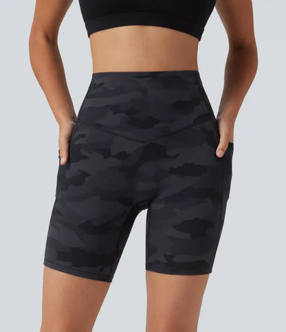Halara UltraSculpt™ Camo Print High Waisted Tummy Control Training Biker Shorts 7'' with Pockets