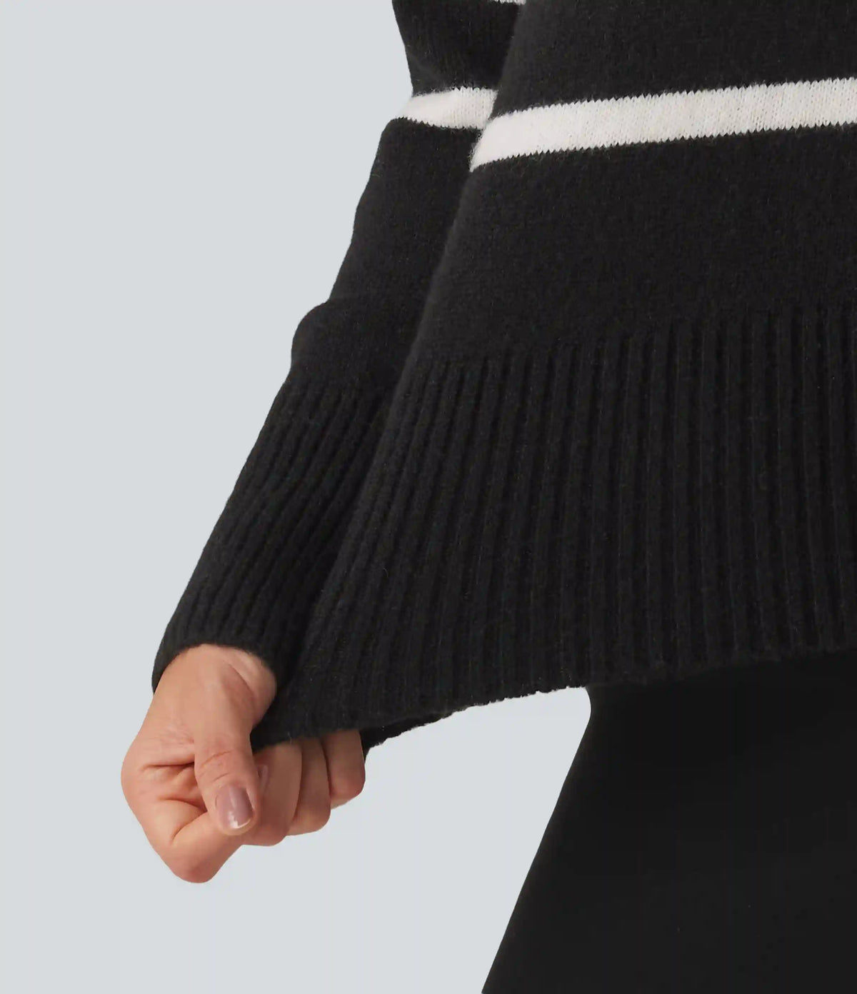 High Neck Long Sleeve Stripe Work Sweater