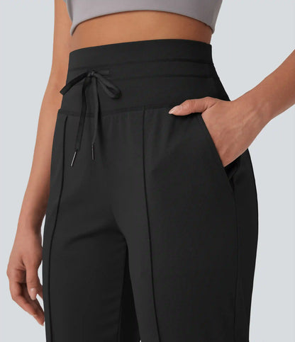 High Waisted Drawstring Quick Dry Yoga Joggers with Pockets-UPF40+