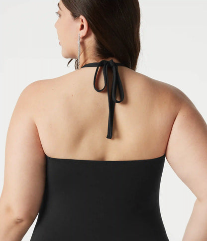 Plus Size Halter Tie Back Maxi Dress with Pockets
