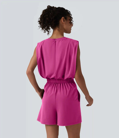Round Neck Sleeveless Tie-front Cool Touch Casual Romper with Pockets-Easy Peezy-UPF50+