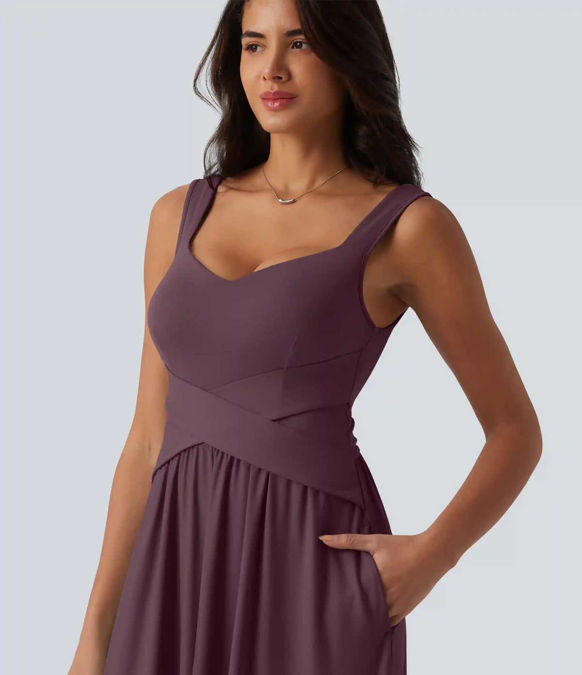 Built-in Bra Flowy Maxi Casual Dress with Pockets DD-F