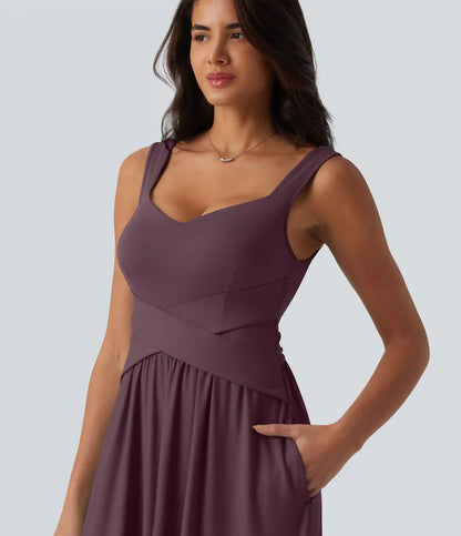 Built-in Bra Flowy Maxi Casual Dress with Pockets DD-F