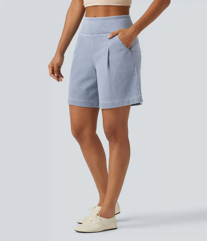 Halara Flex™ High Waisted Denim Casual Baggy Bermuda Shorts 7'' with Pockets