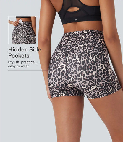 High Waisted Leopard Print Yoga Biker Shorts 3'' with Pockets