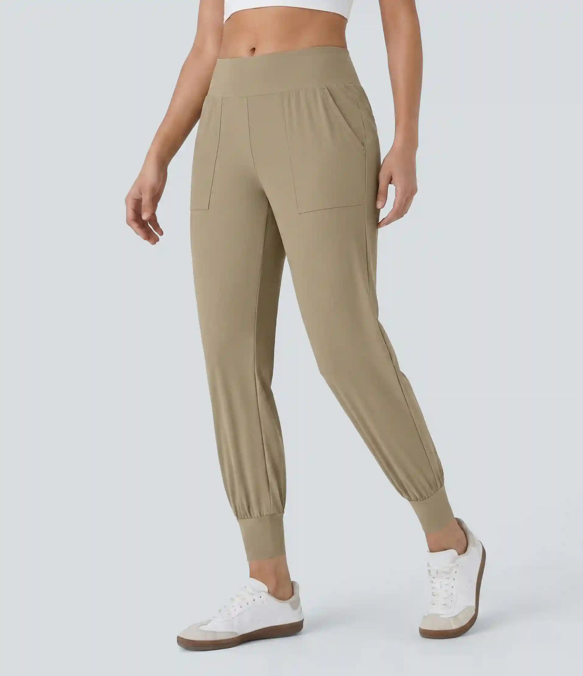 High Waisted Plain Side Pocket Casual Joggers