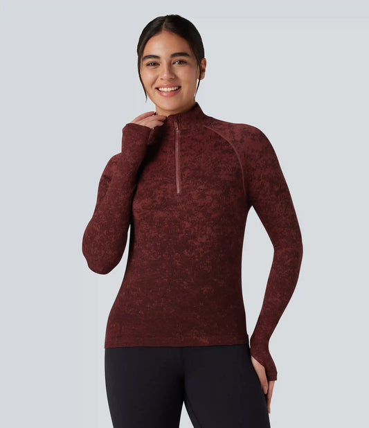 OneForm Seamless Flow Half Zip Long Sleeve Thumb Hole Workout Sports Top