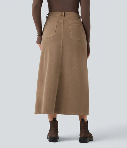 Halara Flex™ Mid Rise Split Midi Casual Colorful Denim Skirt with Pockets