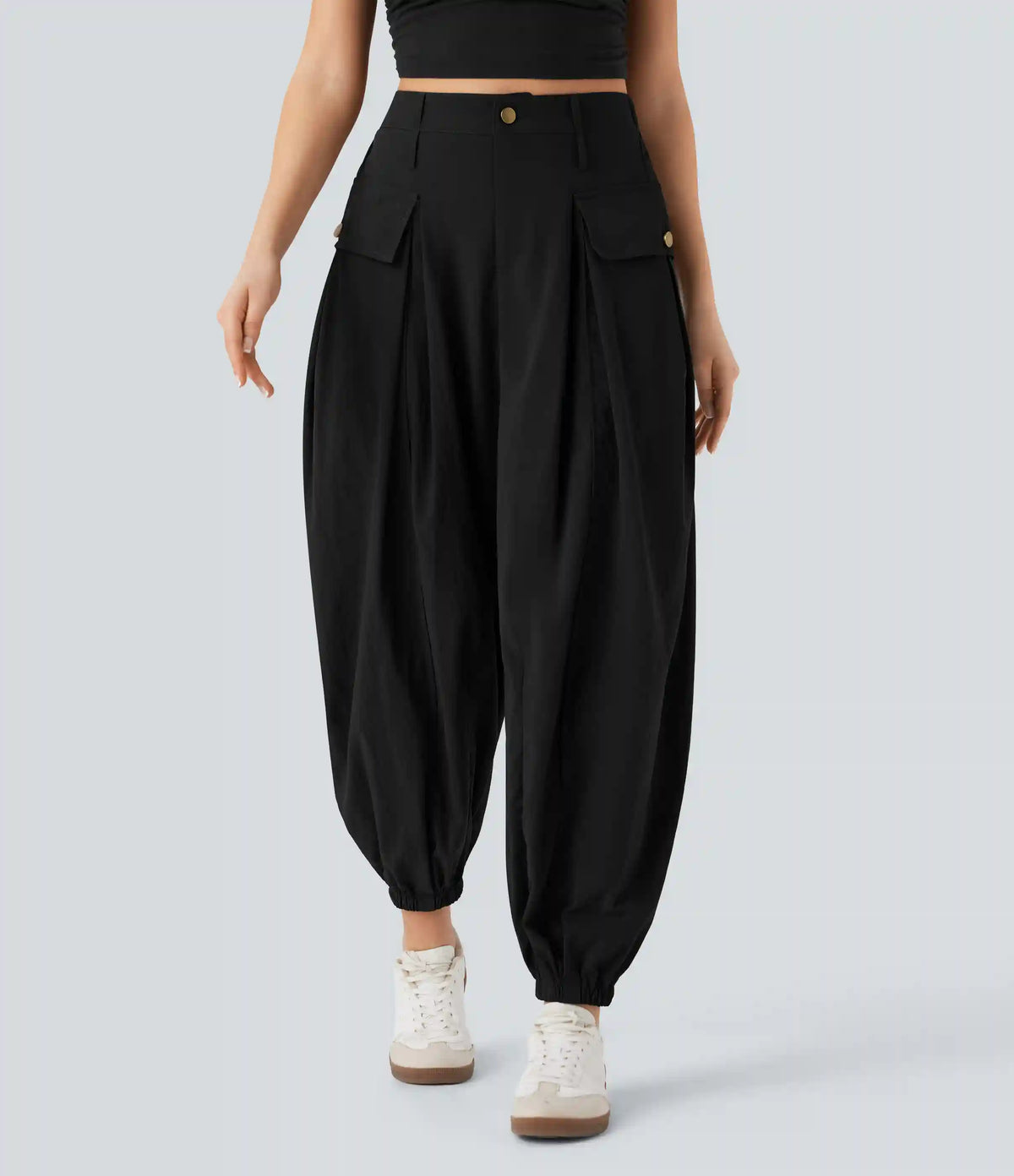 High Waisted Flap Pockets Casual Cargo Joggers