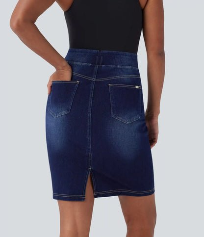 Halara Flex™ High Waisted Pockets Washed Denim Casual Skirt