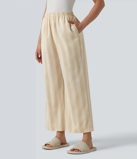 High Waisted Straight Leg Stripe Lounge Pants with Pockets