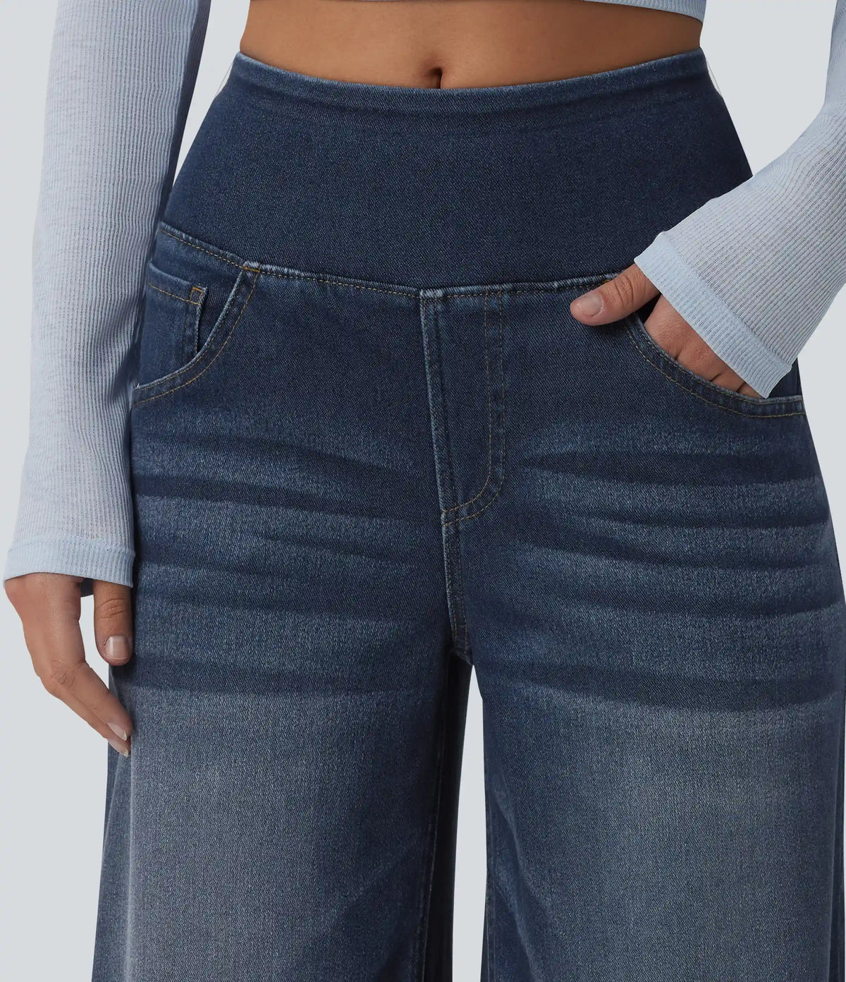 Halara Flex™ Mid Rise Draped Lyocell Washed Casual Baggy Wide Leg Jeans with Pockets