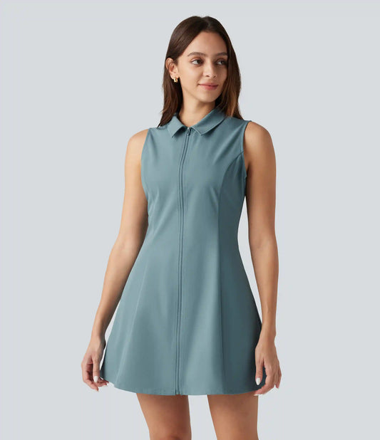 Sleeveless Stretchy Poplin Mini Casual Dress with Pockets