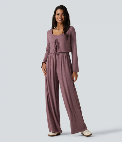 V Neck Tie Front Long Sleeve Casual Top