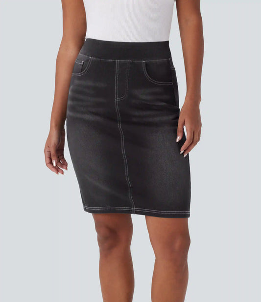 Halara Flex™ High Waisted Pockets Washed Denim Casual Skirt