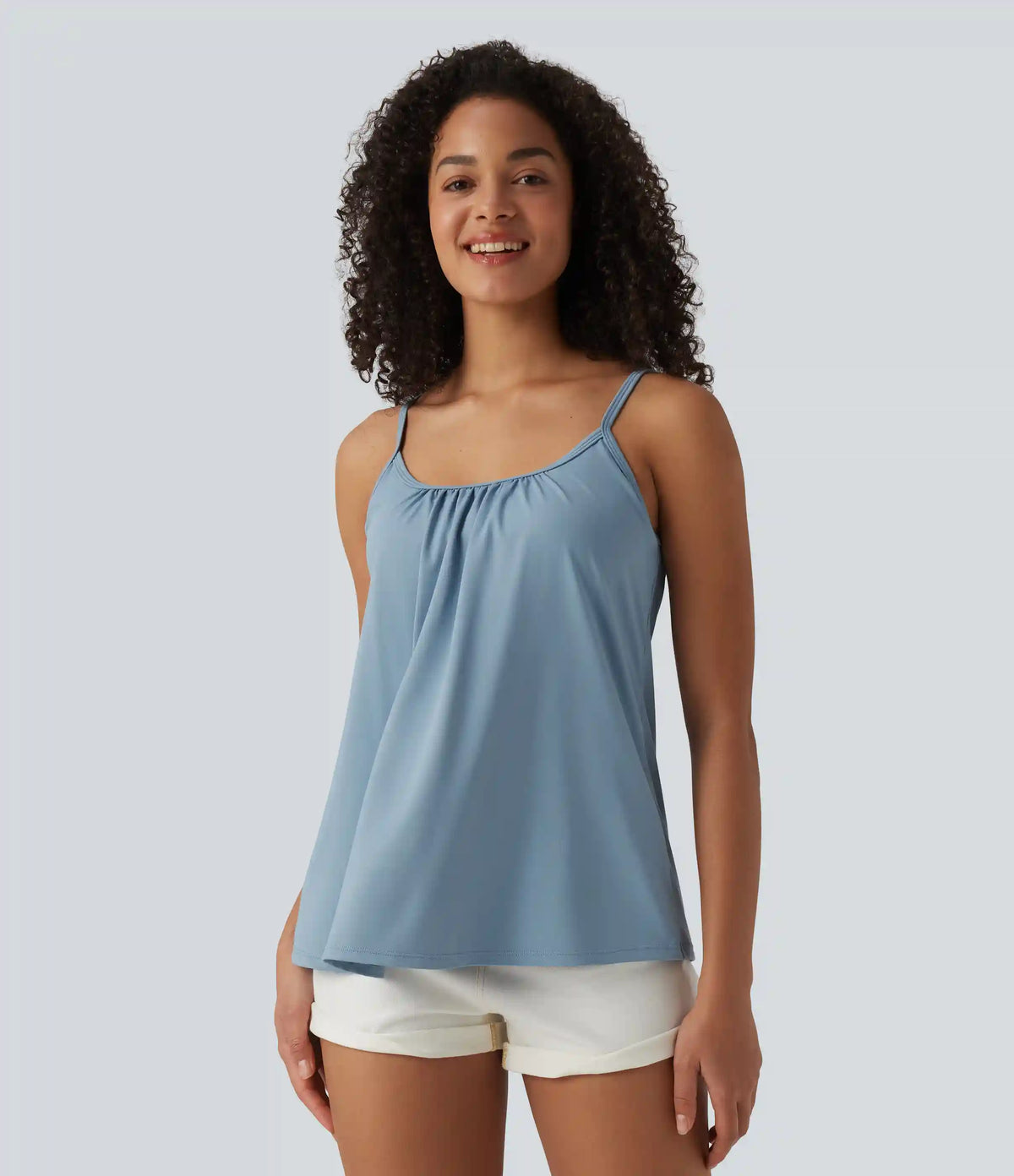 Adjustable Straps Ruched 2-in-1 Built-in Bra Casual Cami Top