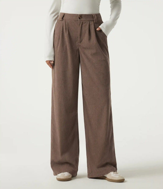 Mid Rise Straight Leg Corduroy Casual Pants with Pockets