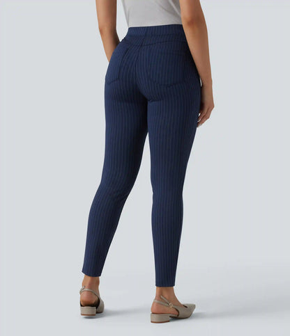 High Waisted Stripe Skinny Work Pants with Pockets