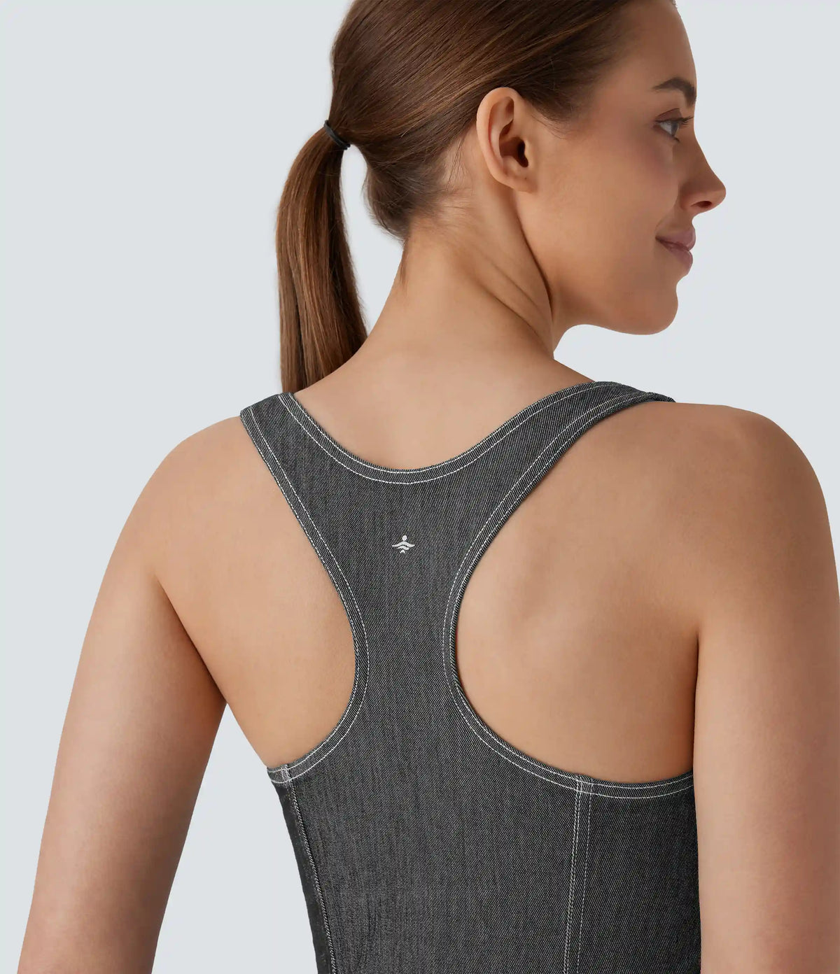 Halara Flex™ Square Neck Racerback InstantCool Washed Denim Tennis Bodysuit