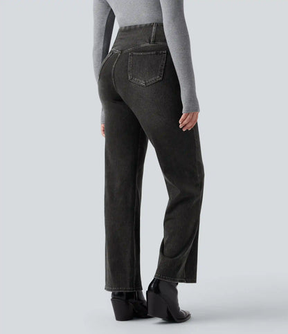 Halara Flex™ Crossover High Waisted Tummy Control Casual Straight Leg Jeans with Pockets