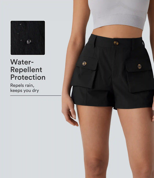Water Repellent Mid Rise Zipper Pockets Ripstop Hiking Cargo Shorts