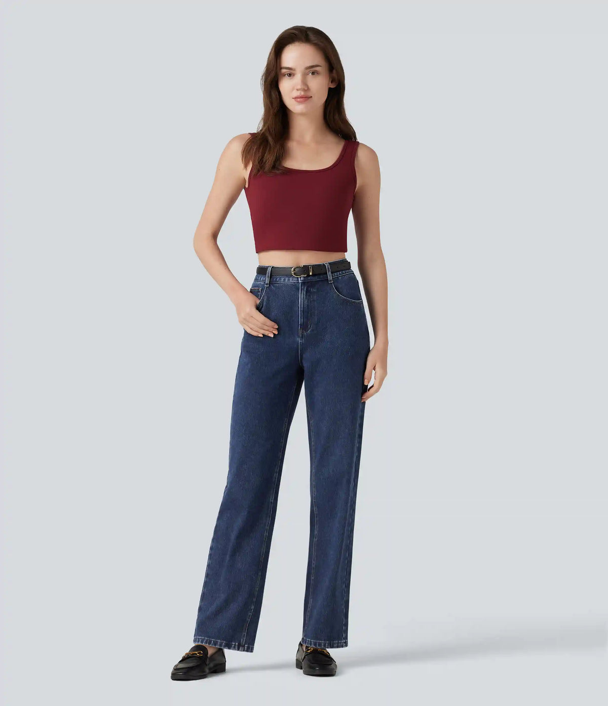 Halara Flex™ High Waisted Zipper Pockets Straight Leg Casual Jeans