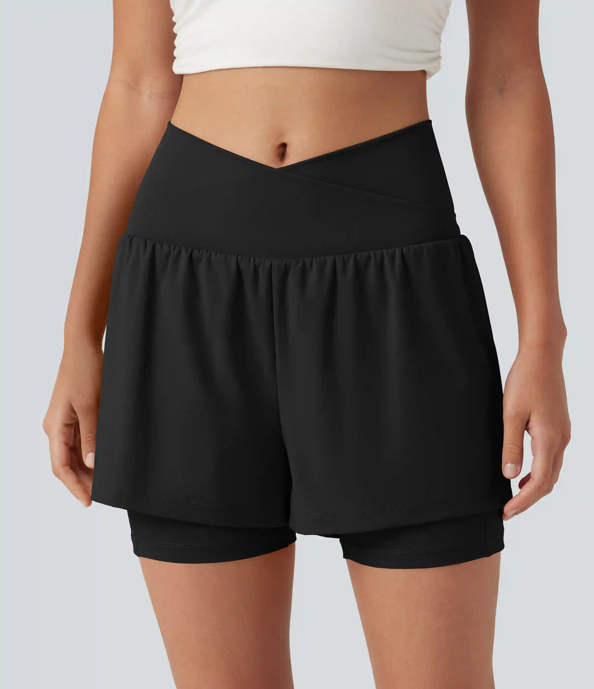 SoftlyZero™ Airy High Waisted Crossover 2-in-1 InstantCool Yoga Shorts 5'' with Pockets
