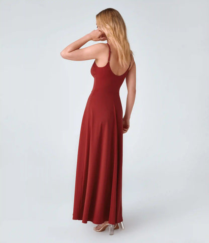 U Back Flare Flowy Maxi Slip Dress